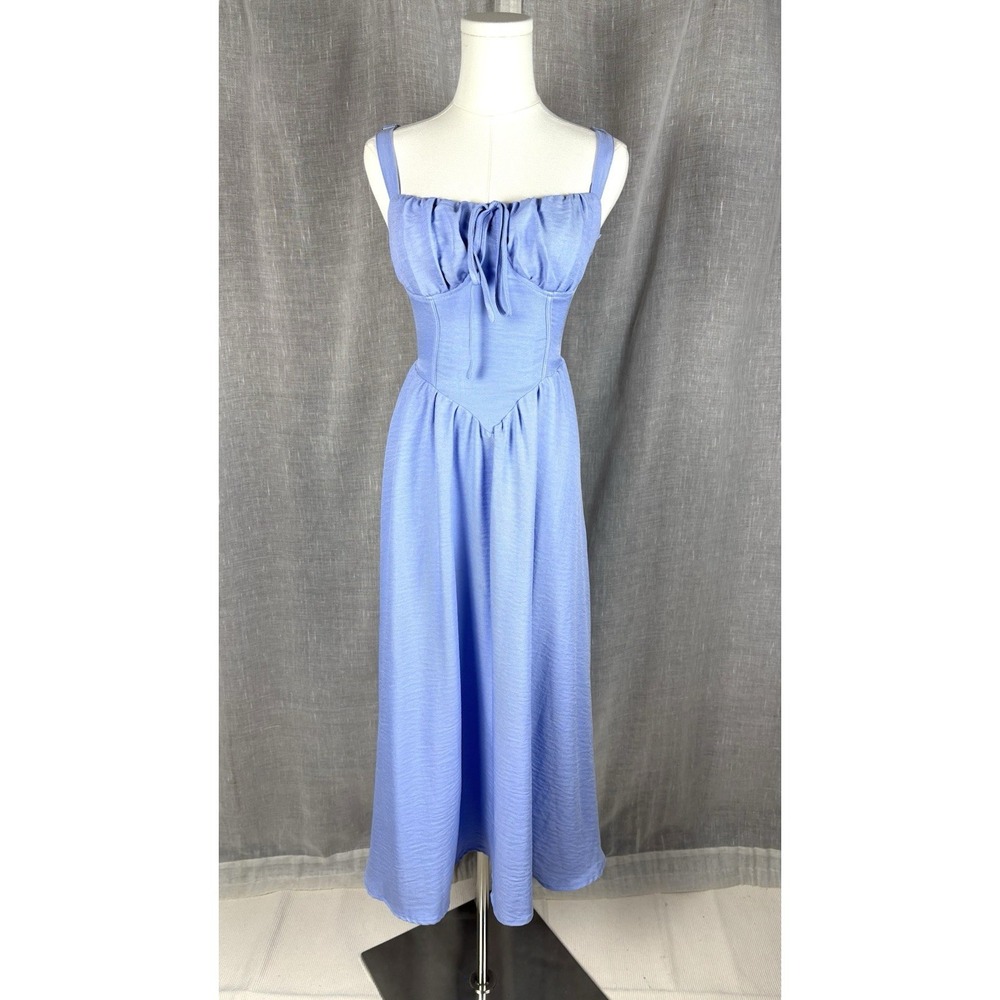 Womens Corset Midi Sun Dress Sz S French Blue Corset Cottagecore Coquette Fairy - Picture 3 of 11